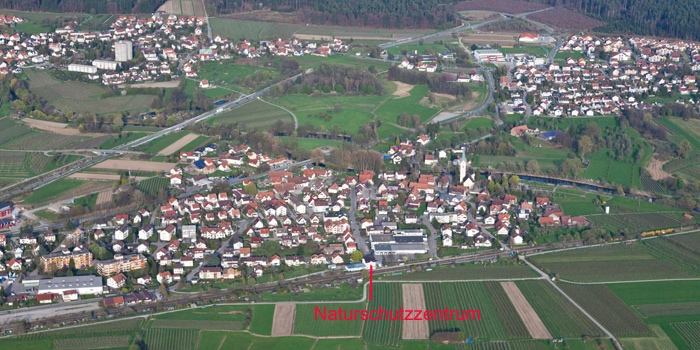 Luftbild Eriskirch mit gekennzeichnetem Naturschutzzentrum